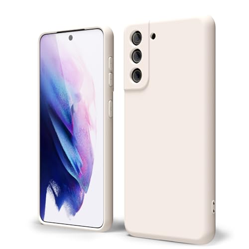oakxco for Samsung Galaxy S21 Phone Case Liquid Silicone Grip, Cute Thin Slim Soft Rubber TPU Plain Smooth Gel Cover for Women Girl Aesthetic Design, Matte Solid Protective & Shockproof, Beige Stone - color: Beige, size: S21