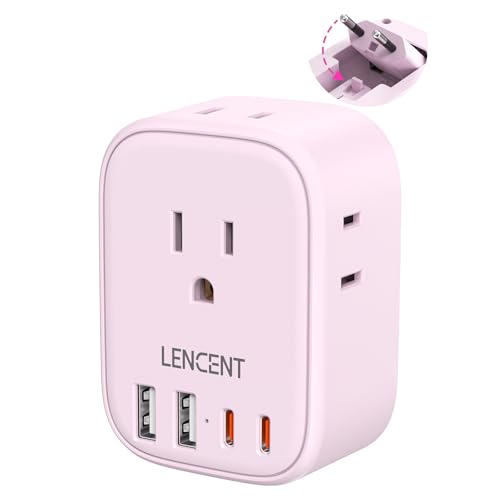 LENCENT European Travel Plug Adapter US to Europe Type-C Foldable Plug - style: Type C-17.5W-Most of Europe-Pink