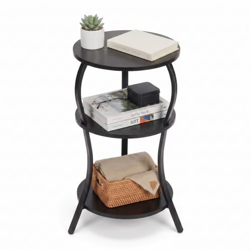 YEAKOO Small Round Side Table,3-Tier Slim Waist End Table for Small Spaces - color: Black, style: Classic