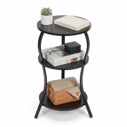 YEAKOO Small Round Side Table,3-Tier Slim Waist End Table for Small Spaces - color: Black, style: Classic