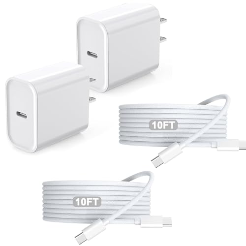 iPhone 17 16 Charger,2Pack USB C Wall Charger Block Chargers Fast Charging with 10FT USBC to C Woven Cable for iPhone 17/17 Pro/17 Pro Max/17 Air/iPhone 16/16 Plus/16 Pro Max/16E/15/15Pro,iPad Pro - size: 2PACK 10FT