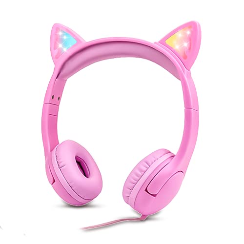 Olyre Kids Cat Ear Headphones, Girls Wired Headset, Audio Sharing Jack, Mic - color: All-Pink