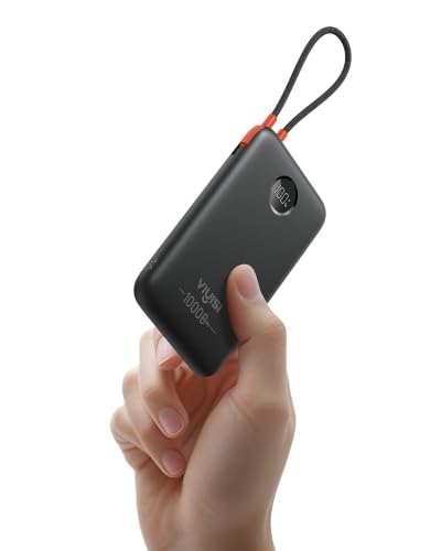 VIYISI Ultra Slim Portable Charger Small 10000mAh with Built-in USB C Cable - color: Black