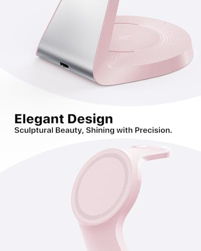 3 in 1 Charging Station for Apple Devices, Mag-Safe Charger Stand Fast Charging, Wireless Charger for iPhone 16/15/14/13/12 Series, & AirPods, & iWatch (USB-C Charger Included) - color: Pink
