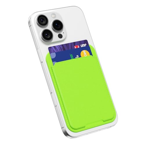 oakxco Phone Wallet Stick On, Slim Thin Adhesive ID Credit Card Holder Wallet Pocket Back of Phone Case, Hard Shell Plastic Sleeve Sticky Card Wallets Pouch for iPhone Samsung Pixel, Neon Green - color: Neon Green