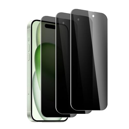3 Pack Privacy Screen Protector for iPhone 15/15 Pro/16, 9H Hardness Double Shatterproof Anti-Spy Tempered Glass Film, Easy Installation, Case-Friendly - size: iPhone 15/15 Pro/16