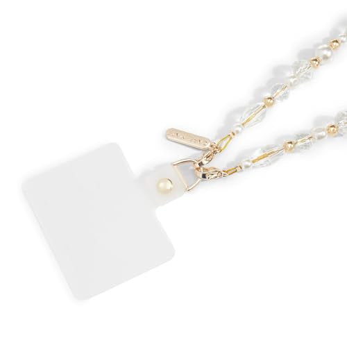 Case-Mate Phone Charm Wrist Strap w/Pearls & Crystals - Crystal Pearl Gold | Detachable Anti-Theft Phone Strap - Hands-Free iPhone Wrist Strap for Women - Phone Chain Wristlet for Galaxy, Pixel & More - color: Crystal Pearl Gold