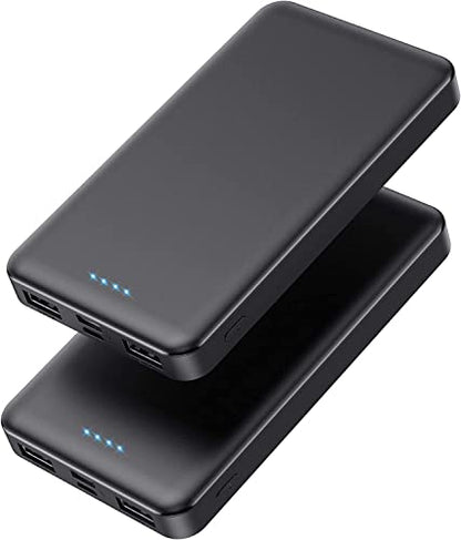 [2 Pack]Portable Charger Power Bank 10000mAh,Ultra Slim Portable Phone Charger with USB C Input & 2 Output Backup Charging External Battery Pack Compatible with iPhone 16/15/14/13/12,Android Phone etc - color: Matte Black+Black