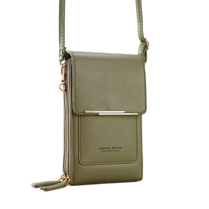 Touchscreen Phone Crossbody Bags for Women,Anti-Theft PU Leather Messenger Bag,RFID Blocking Small Mobile Phone Purse Wallet - color: Green