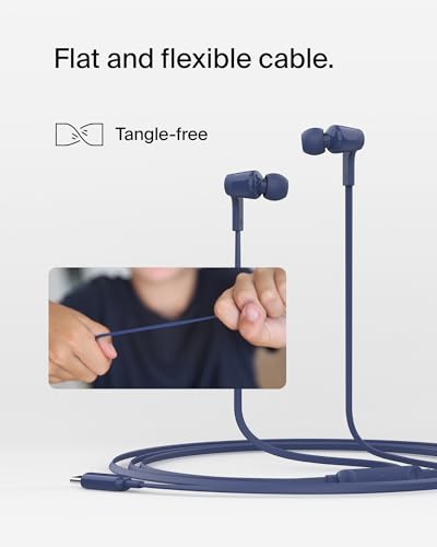 Belkin USB-C Wired Earbuds, Adjustable Volume Limiter, IPX5 - color: Blue, size: One Size, style: USB-C + Volume Control