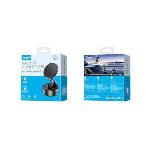 Trusmi Electric Vacuum Magnetic Car Windshield Phone Mount, 4300 Gauss, Type-C Powered, for Glass & Smooth Flat Surfaces Only, 360° Rotation, Hands-Free Holder, Black
