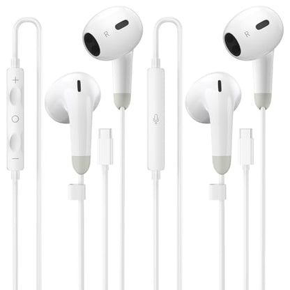 USB C Headphones, 2 Pack Wired Earbuds, Type C Headphones with Microphone