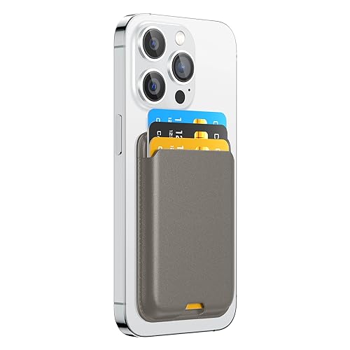 Phone Card Holder, Premium Leather Wallet Stick on, Adhesive Credit Card Holder for Case, Sticky Wallet for Back of Cover, Android Cell Phone, iPhone, Fit 4 Cards, Gray - color: Gray