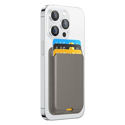 Phone Card Holder, Premium Leather Wallet Stick on, Adhesive Credit Card Holder for Case, Sticky Wallet for Back of Cover, Android Cell Phone, iPhone, Fit 4 Cards, Gray - color: Gray