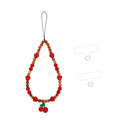 Phone Charm Strap Universal CellPhone Lanyard Hand Wrist Strap Cute Beaded Phones Chain String Wristlet Bracelet Handmade Phone Case Accessories with Tether Tab for Women Girls Sweet Cherries - color: Red Cherries