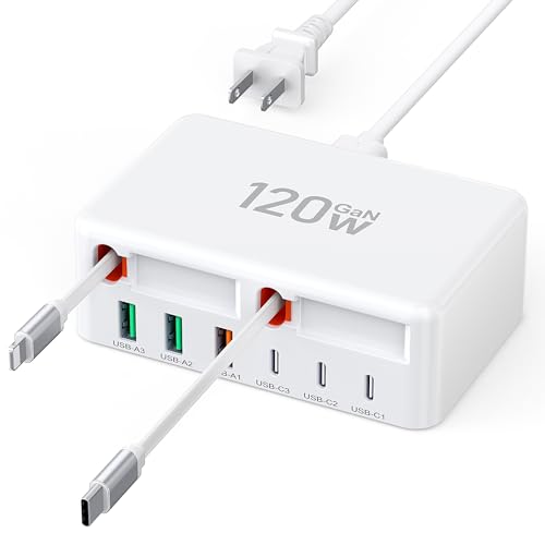 8-in-1 Retractable USB C Charger Charging Station Hub for Multiple Devices - color: White