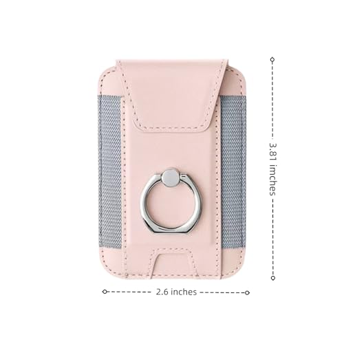Magnetic Card Wallet Holder For Magsafe Wallets with Grip, 7 Cards Holder RFID Blocking, Ring Stand Stick on Wallet, Leather Magnetic Phone Wallet with Privacy Flap - color: pink elastic circular support