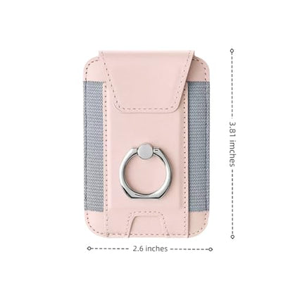 Magnetic Card Wallet Holder For Magsafe Wallets with Grip, 7 Cards Holder RFID Blocking, Ring Stand Stick on Wallet, Leather Magnetic Phone Wallet with Privacy Flap - color: pink elastic circular support