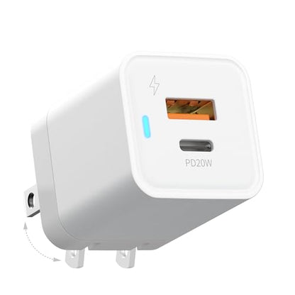 E&P 20W USB C Charger, Lightning Protection 2-Port GaN Fast Block - color: white, size: 1Pack 0FT