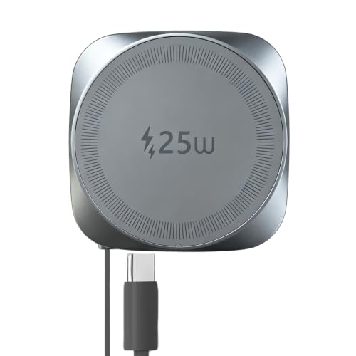 25W Magnetic Wireless Charging Pad, Slim Portable Wireless Charger with 0.8m Retractable USB-C Cable for iPhone, Samsung, Google Pixel, AirPods (Gray) - color: Gray