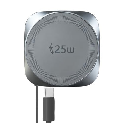 25W Magnetic Wireless Charging Pad, Slim Portable Wireless Charger with 0.8m Retractable USB-C Cable for iPhone, Samsung, Google Pixel, AirPods (Gray) - color: Gray