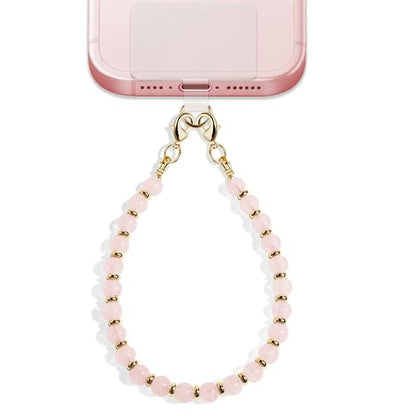Lostars Gemstone Beaded Phone Wrist Strap for Women, Handmade Design - color: Rose Quartz