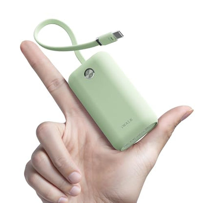 iWALK Mini Portable Charger 10,000mAh, 22.5W USB-C Fast Charging Power Bank with Built-in Cable, Travel Essential Ultra-Small Battery Pack Compatible for iPhone 17/16/16 Pro/15, Samsung, Google, Green - color: Green 22.5W