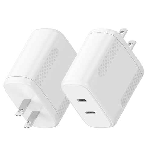 Essri 20W Gan Dual USB C Charger Block 2-Pack,PD 3.0 Fast Charging Wall Plug Power Adapter with Dual Type C Ports for iPhone 17/16/15/14/13 Pro Max,iPad Pro/Air/Mini,Galaxy S25 / S24,Google Pixel