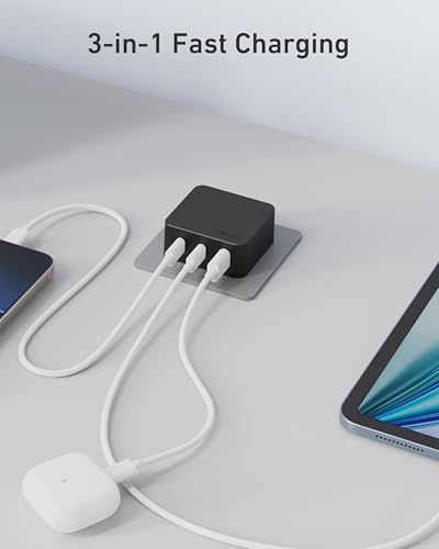 Nekmit 67W Flat USB C Charger Block, 3-Port GaN Fast Wall Charger, USB C Wall Plug for MacBook Pro/Air, iPad, iPhone, Galaxy and More - color: Black