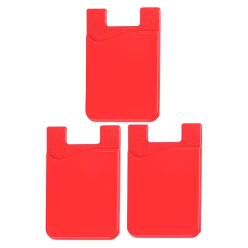 jojofuny 3Pcs Adhesive Mobile Phone Card Holder Stick on Back Cover Phone Wallet for Id Credit Cards Cash Organizer 3.42X2.08In - color: Red