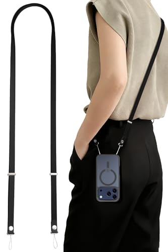Magnetic Crossbody Strap for iPhone 17/Pro/Max/Air Phone Cases with Dual Lanyard Holes, Adjustable Neck Lanyard for Women & Men (Black) - color: Black