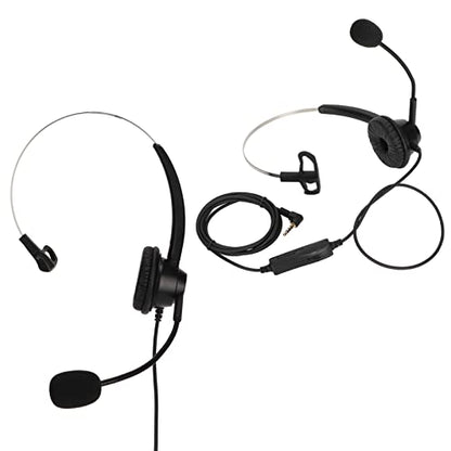 Telephone Headphone Wired Noise Cancelling Single Ear Business Headset with 3.5mm Elbow Plug, Mic Mute & Volume Control, for Call Center, Office and Customer Service