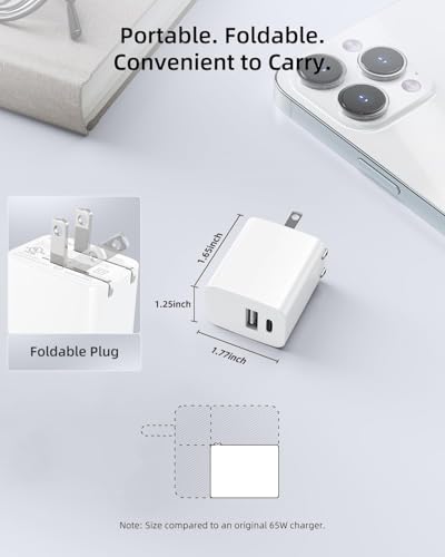 UL Certified 20W USB C Charger Block [2-Pack], Dual Port Fast Wall Charger Adapter with Foldable Plug, Safe Fast Charging Block for iPhone 15 14 13 Pro Max, iPad, Samsung Galaxy, Pixel (White)