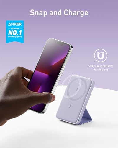 Anker 622 Magnetic Power Bank, 5,000mAh Foldable Wireless Portable Charger - color: Lilac Purple, size: 4.13 x 2.64 x 0.51 inches