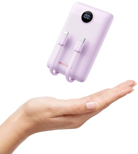 Mini Portable Charger with Built-in Cables 22.5W Fast Charging Power Bank USB-C Small Battery Pack 10000mAh Travel Essential Slim Battery for iPhone 17/16/15/14, Samsung 25/24, and More - color: Purple