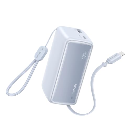 EF ECOFLOW Rapid 45W Power Bank 10000mAh Portable Charger with Built-in USB C 2.3ft Cable and USB C&A Port Travel Essential Battery Bank with Digital Display for iPhone 17/16 Series, Galaxy, ipad - color: Blue