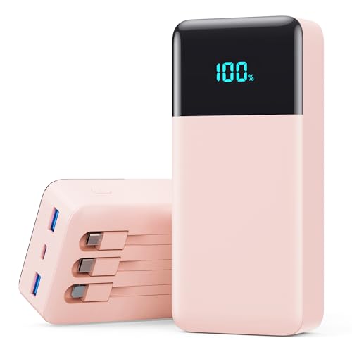 Portable Charger Power Bank 50800mAh,25W USB C Fast Charging Battery Pack with 3 Built in Cables & LED Display,6 Outputs 2 Inputs Travel Essentials Phone Charger for iPhone 18/17/16/15,Android,Pink - color: Pink