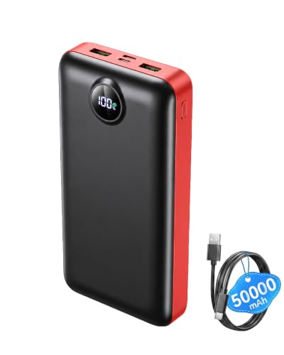 Portable Charger 50000mAh Power Bank Fast Charging External Battery Pack - color: Black Red