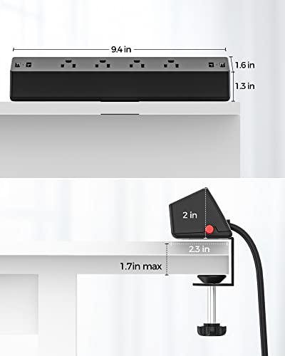 Desk Clamp Power Strip, 4 AC Outlets 4 USB Ports, Fit 1.7in Tabletop Edge - size: 6FT