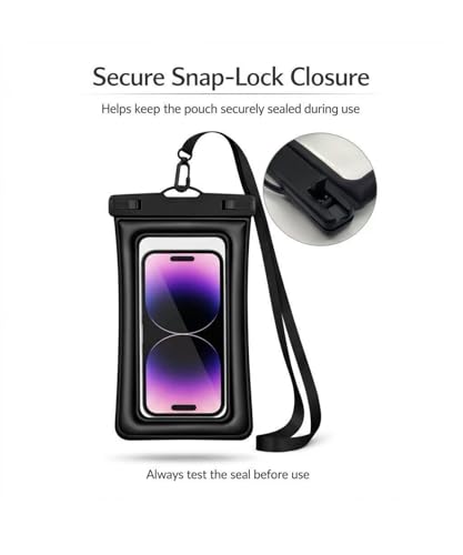 Floating Waterproof Phone Pouch (2-Pack), IPX8 Dry Bag with Built-in Airbag, Touch-Friendly Clear Case with Lanyard for Beach, Swimming, Kayaking & Cruise, Fits Phones up to 7.2" (Black-Pink) - color: Black-Pink