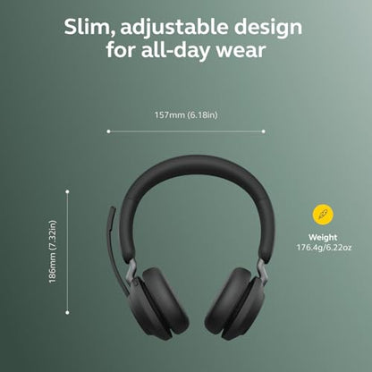 Jabra Evolve2 65 Bluetooth Wireless Headset with Mic for Calls and Music, Dual-Ear Headphones with USB-C Adapter, Up to 37 Hours Battery, Noise-Cancelling, Works with Online Meeting Apps, Black - size: USB-C Dongle, style: All Platforms
