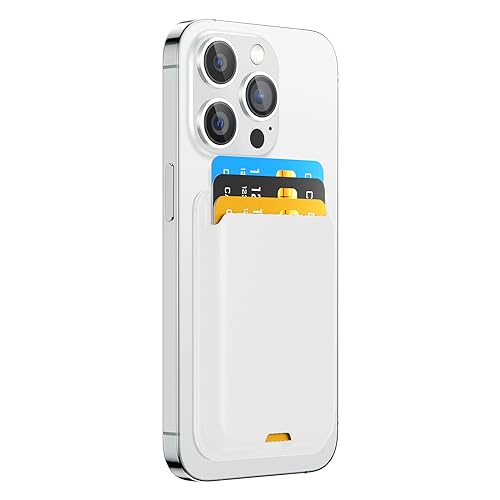 Phone Card Holder, Premium Leather Wallet Stick on, Adhesive Credit Card Holder for Case, Sticky Wallet for Back of Cover, Android Cell Phone, iPhone, Fit 4 Cards, Snow White - color: Snow