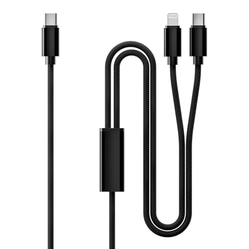 2 in 1 USB C to USB C/Lightning Cable 100W Max 6FT 1Pack,Multi Cable Simultaneous Fast Charging Compatible with MacBook Air/Pro/iPad/iPhone 17/16/15/14/13/12/11 Series,Galaxy S26/S25/24 Series/Pixel - color: Black, size: 6FT