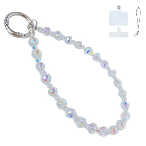 Sparkle Crystal Pearl Phone Wrist Strap for Women, Sparkling Beaded Cellphone Lanyard Chain - color: Sparkle White