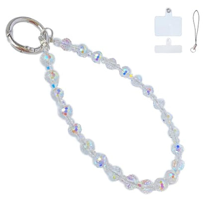 Sparkle Crystal Pearl Phone Wrist Strap for Women, Sparkling Beaded Cellphone Lanyard Chain - color: Sparkle White