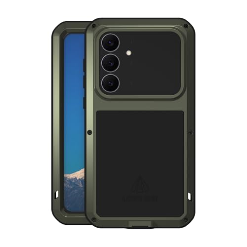 LOVE MEI Military Rugged Case for Samsung Galaxy S25 FE 5G, with Tempered Glass Screen Protector, Shockproof Dustproof Scratch Proof Hybrid Metal and Silicone Gel Heavy Duty Full Body Cover (Green) - color: Green