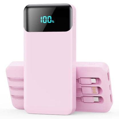 Portable Charger 40800mAh Power Bank,Built-in Cables,25W Fast Charging - color: Pink