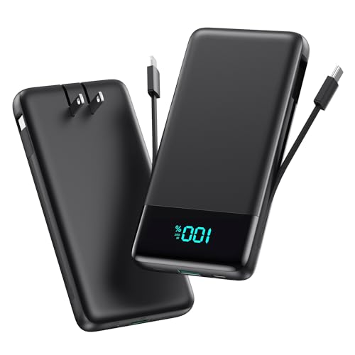 Portable Charger for iPhone,13800mAh Slim Power Bank with Built-in Cables & AC Wall Plug,All in One 4 Outputs USB C Fast Charging Battery Pack Powerbank for iPhone 18/17/16/15,Android,Travel Essential - color: Black