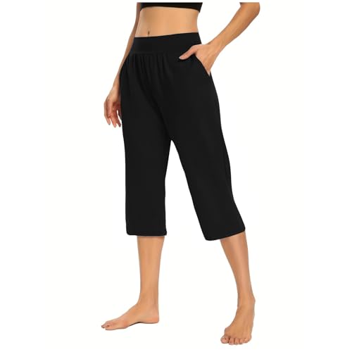 Womens Cropped Pants Plus Size Elasticated Waist Stretch Capri Pant - color: A#01 Black, size: 3X-Large