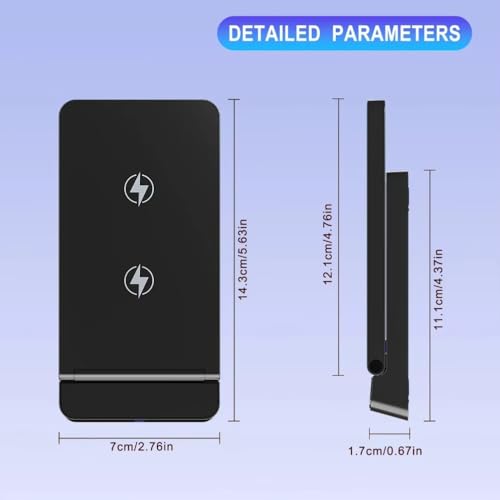 15W Desktop Wireless Charger Stand Foldable Phone Holder for iPhone 17 16 15 14 13 12 Pro Max Samsung Xiaomi Double Coil Fast Charging (Black)